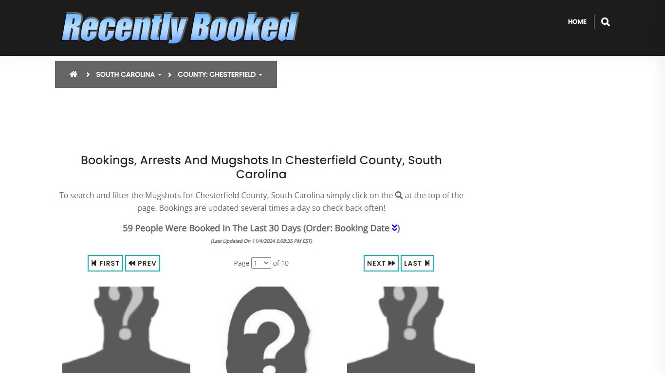 Bookings, Arrests and Mugshots in Chesterfield County, South Carolina